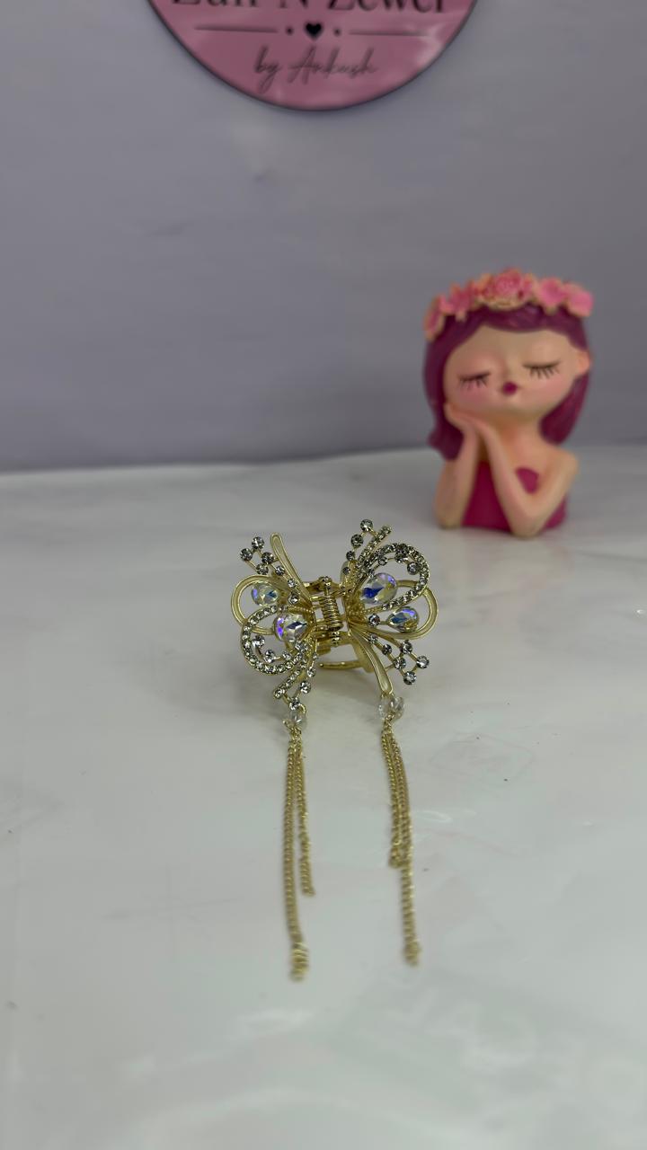 Luxury Crystal Butterfly Hair Claw Clip with Pearl Tassels