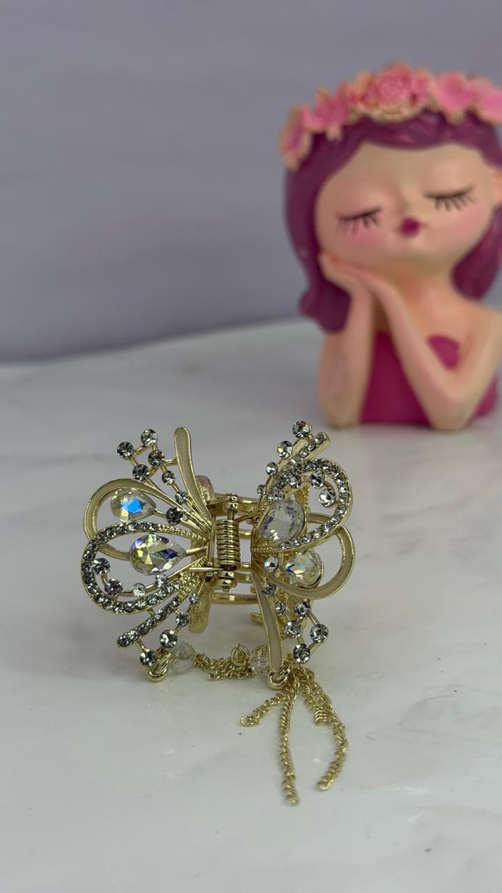 Luxury Crystal Butterfly Hair Claw Clip with Pearl Tassels