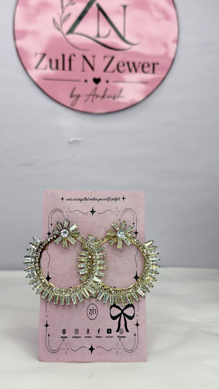 Luxury Crystal Sunburst Hoop Earrings | Statement Party Wear Earrings for Women