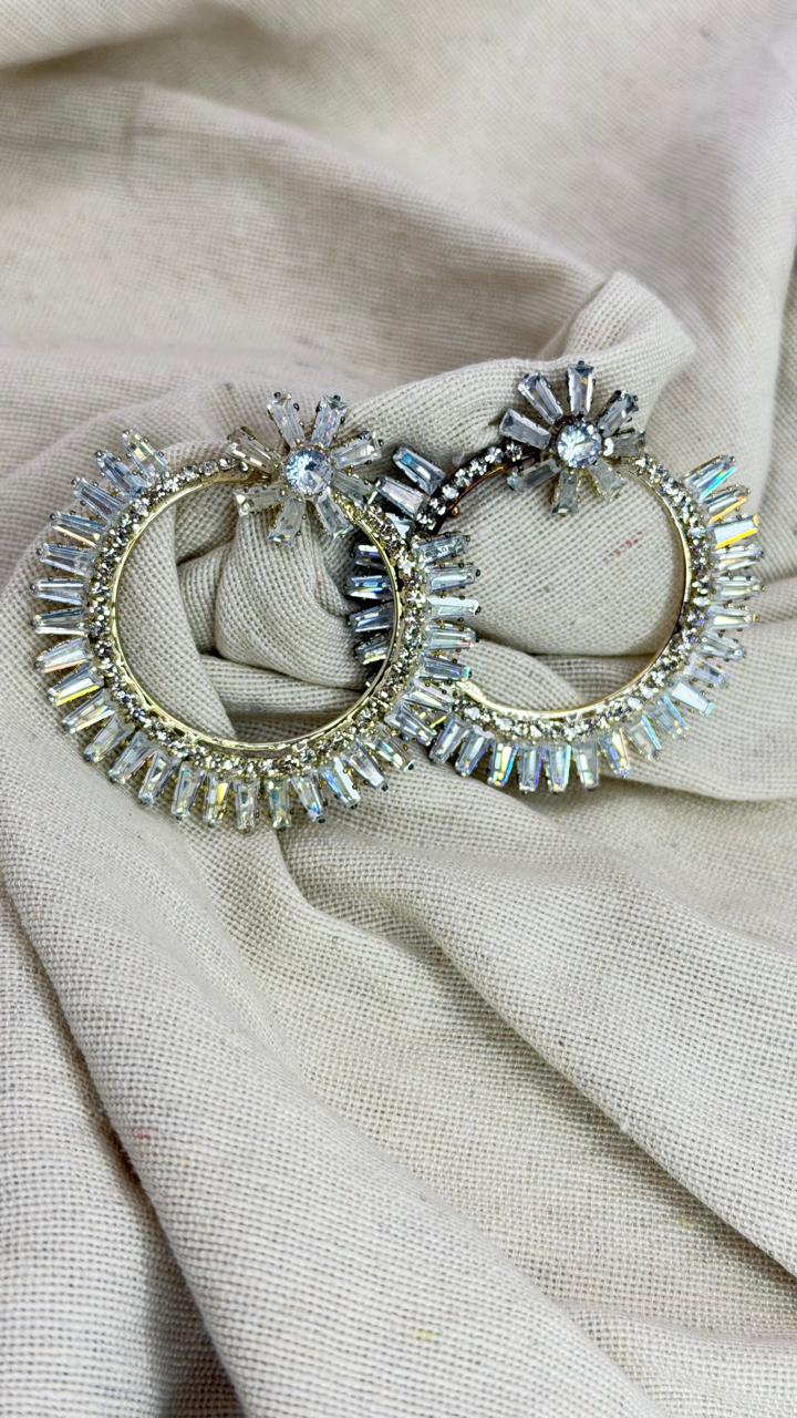 Luxury Crystal Sunburst Hoop Earrings | Statement Party Wear Earrings for Women