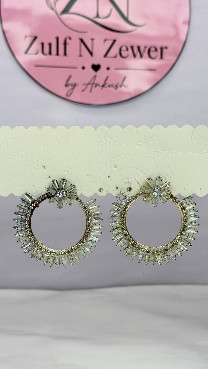 Luxury Crystal Sunburst Hoop Earrings | Statement Party Wear Earrings for Women