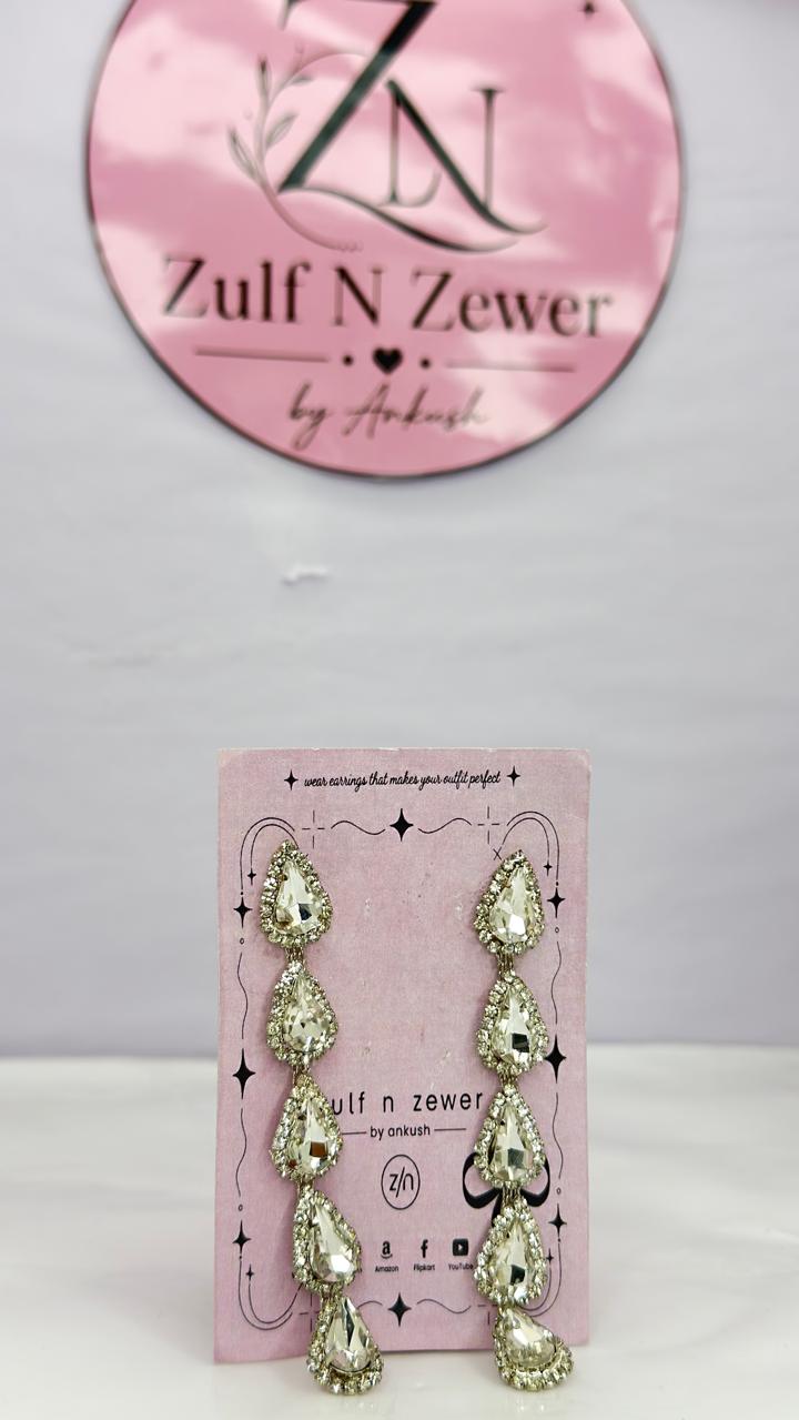 Luxury Crystal Teardrop Long Drop Earrings | Party Wear Statement Earrings for Women