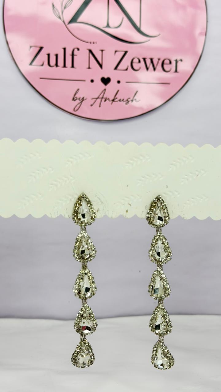 Luxury Crystal Teardrop Long Drop Earrings | Party Wear Statement Earrings for Women