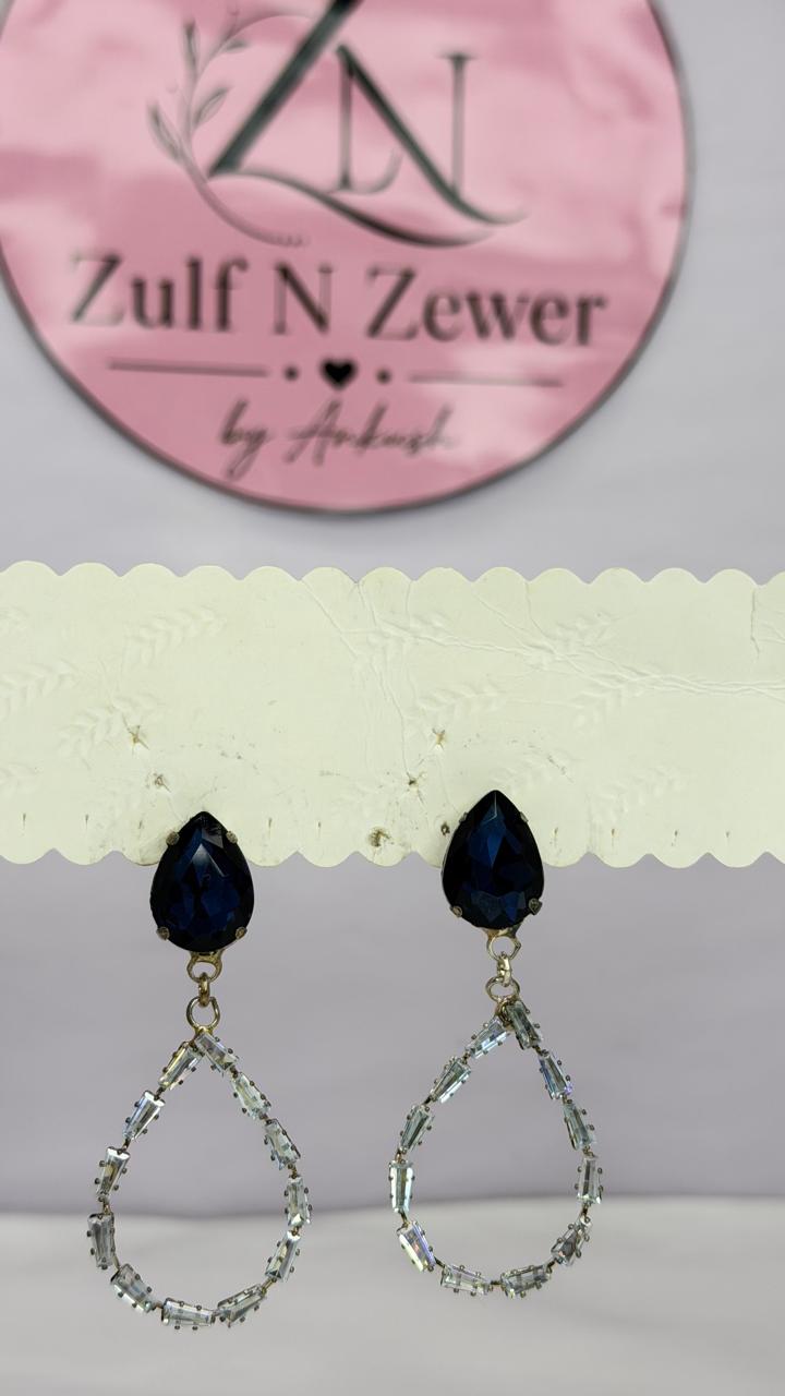 Midnight Blue Crystal Teardrop Hoop Earrings | Elegant Party Wear Statement Earrings for Women