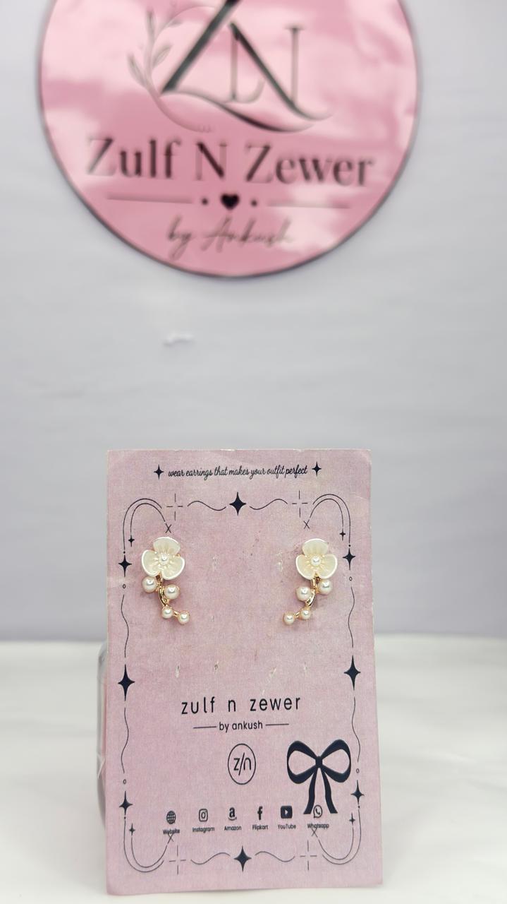 Mother of Pearl Flower Drop Earrings for Women | Pearl Floral Stud Earrings | Elegant Gold-Tone Earrings
