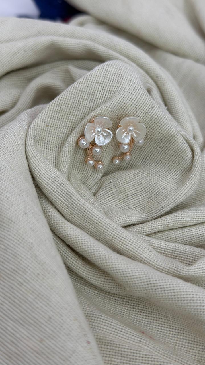Mother of Pearl Flower Drop Earrings for Women | Pearl Floral Stud Earrings | Elegant Gold-Tone Earrings