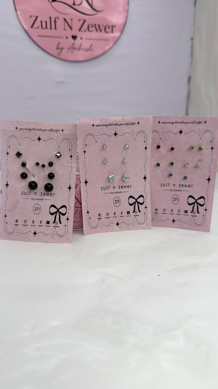 Multi-Design Stud Earrings Set – Stylish Crystal & Colorful Stud Earrings for Women & Girls