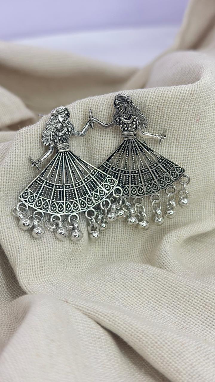Oxidised Dancing Girl Earrings | Traditional Boho Statement Earrings for Women