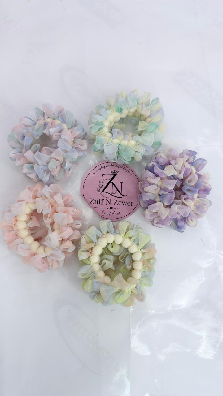 Pastel Floral Hair Scrunchie Set – Assorted Shades Set Of 5