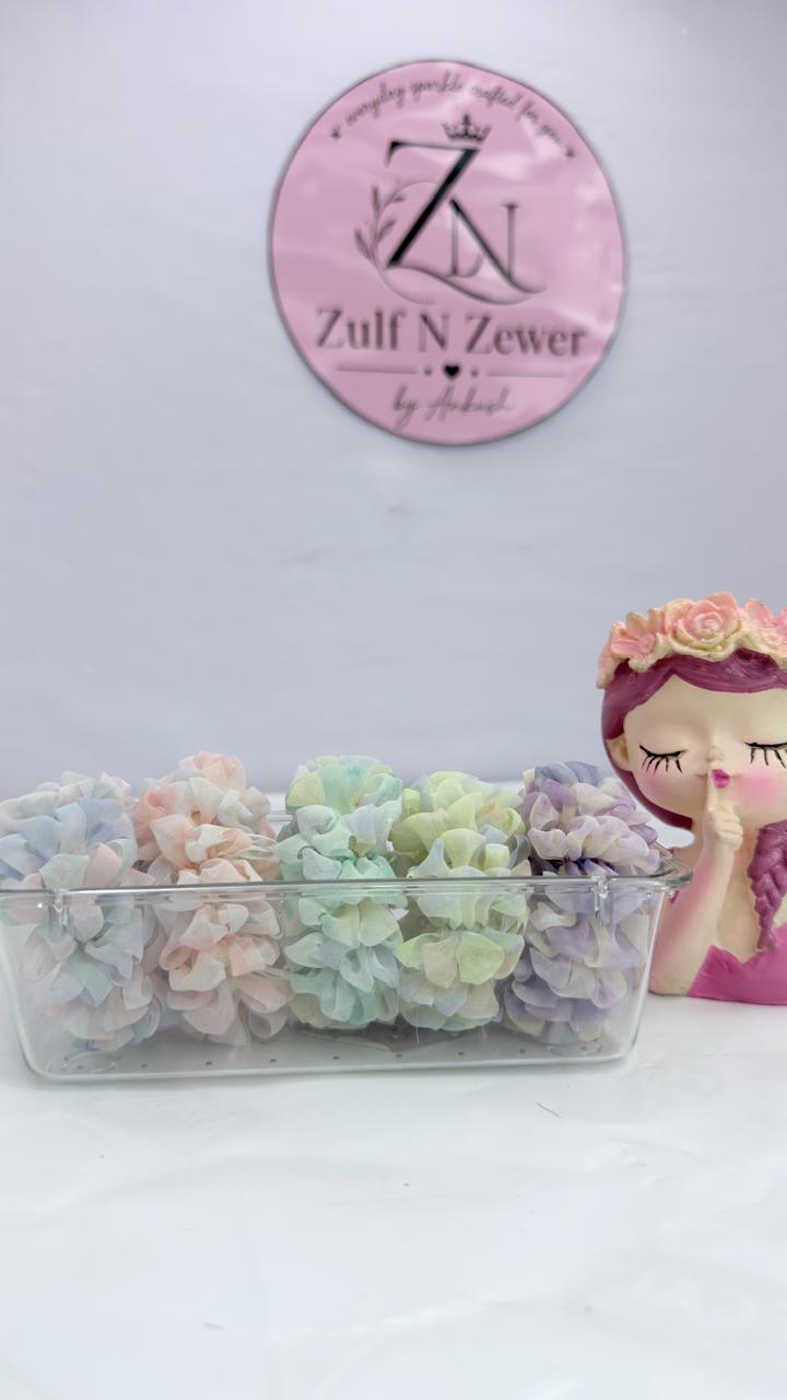 Pastel Floral Hair Scrunchie Set – Assorted Shades Set Of 5