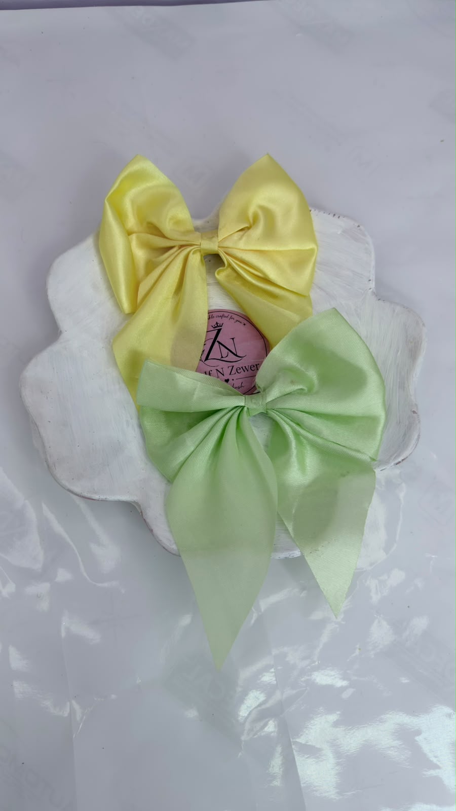 Pastel Satin Bow Hair Clip Combo – Lemon Yellow & Mint Green Ribbon Hair Bows for Women & Girls (Set of 2)