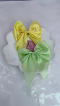 Pastel Satin Bow Hair Clip Combo – Lemon Yellow & Mint Green Ribbon Hair Bows for Women & Girls (Set of 2)