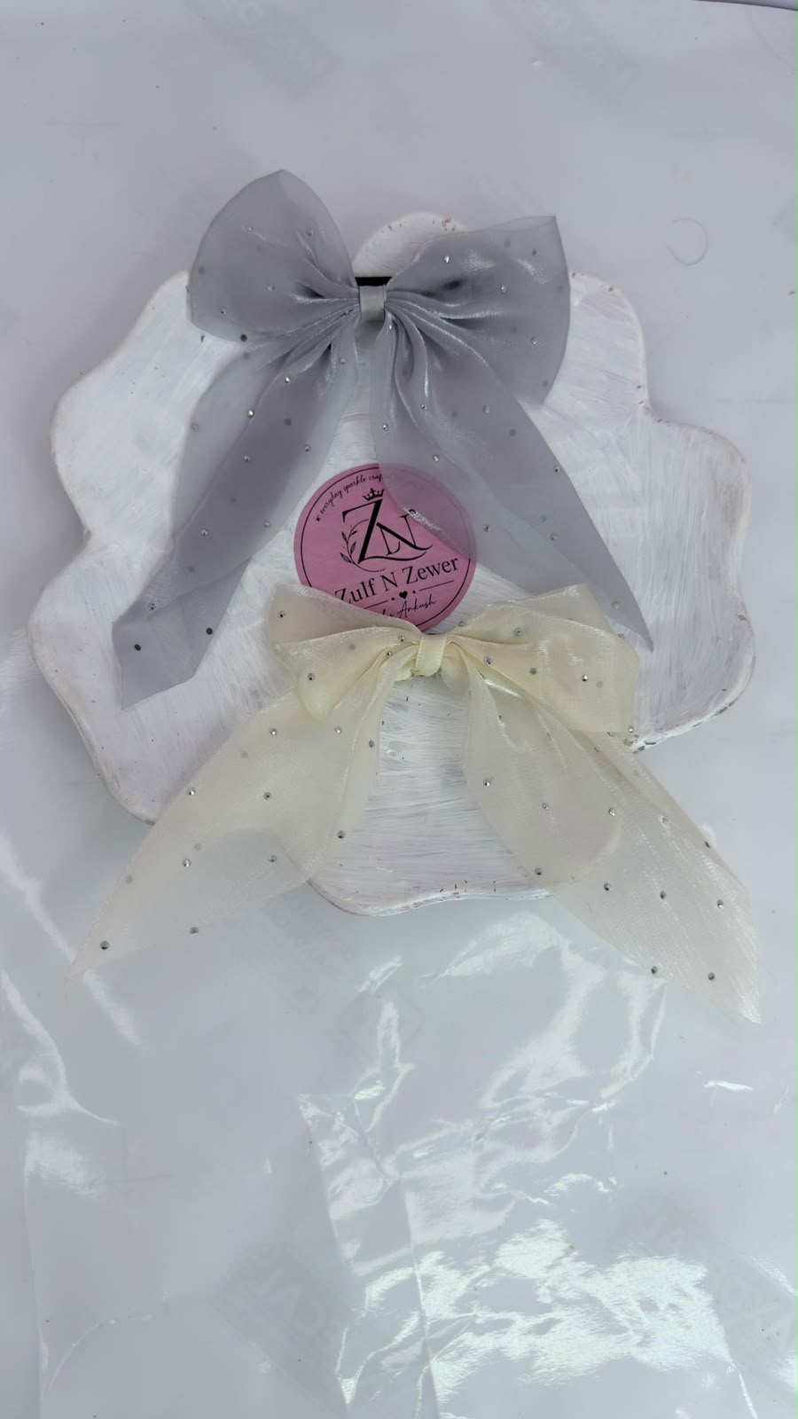 Pearl Organza Bow Hair Clip | Elegant Sheer Ribbon Bow Barrette for Women & Girls
