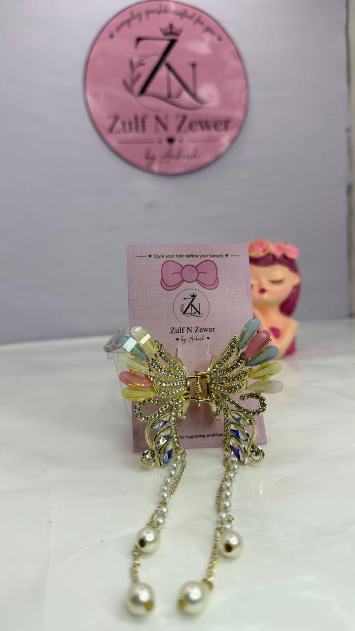Pearl Wings Butterfly Hair Claw Clip for Women | Gold Crystal Hair Accessory