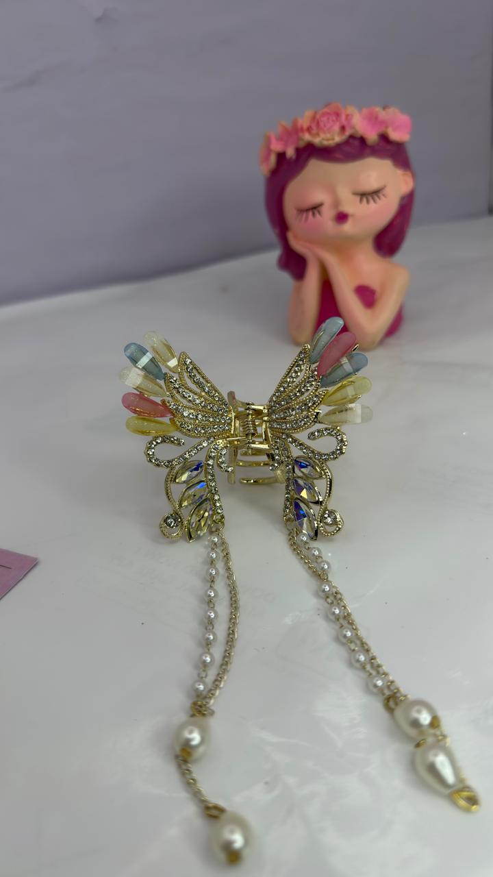 Pearl Wings Butterfly Hair Claw Clip for Women | Gold Crystal Hair Accessory
