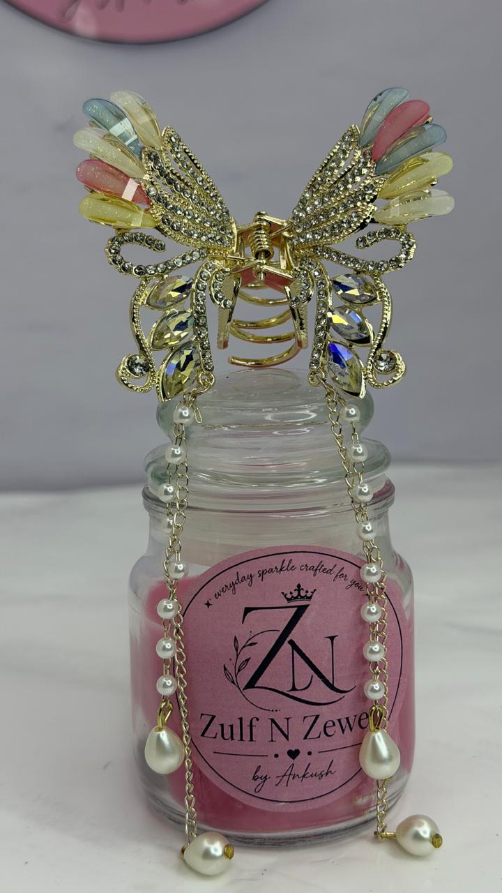 Pearl Wings Butterfly Hair Claw Clip for Women | Gold Crystal Hair Accessory