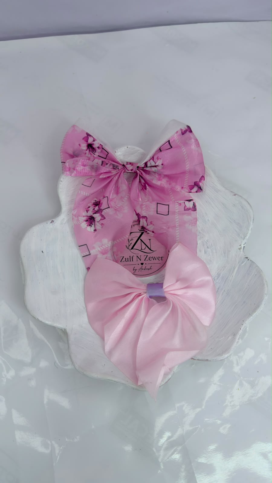 Floral & Satin Hair Bow Clip Combo Set | Pink Long Tail Bow Hair Accessories for Women & Girls (Pack of 2)