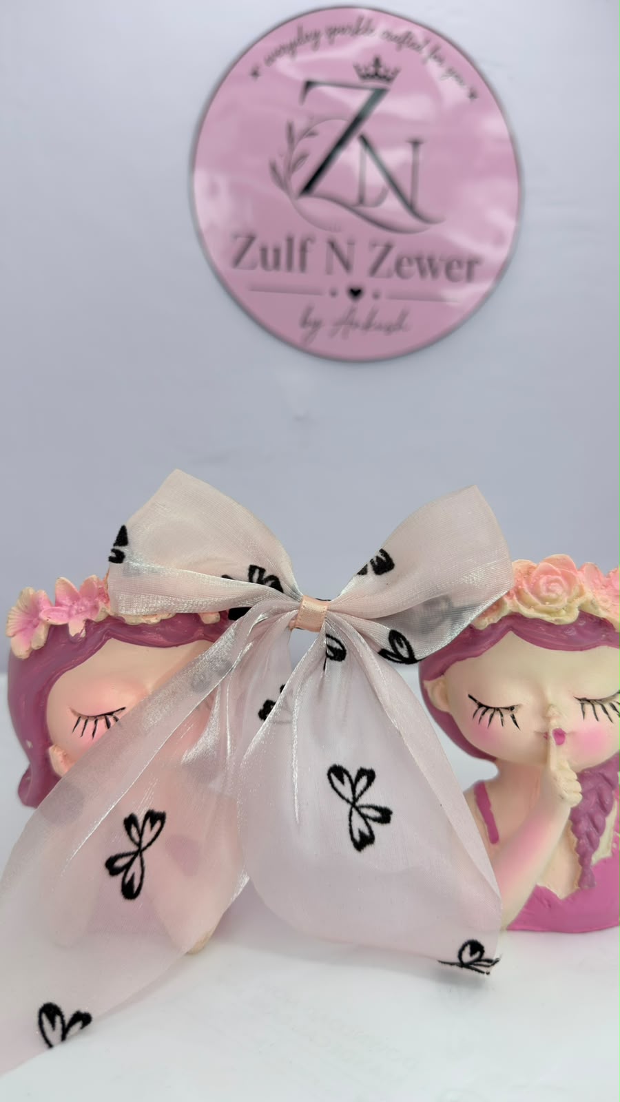 Pink Organza Printed Bow Hair Clip Combo – Heart & Butterfly Design