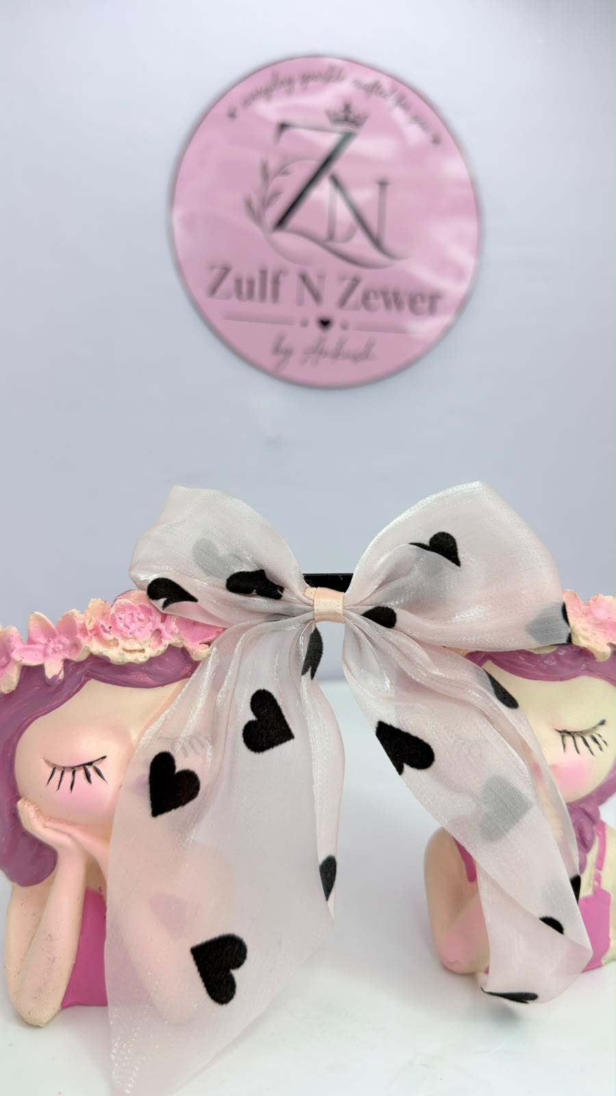 Pink Organza Printed Bow Hair Clip Combo – Heart & Butterfly Design