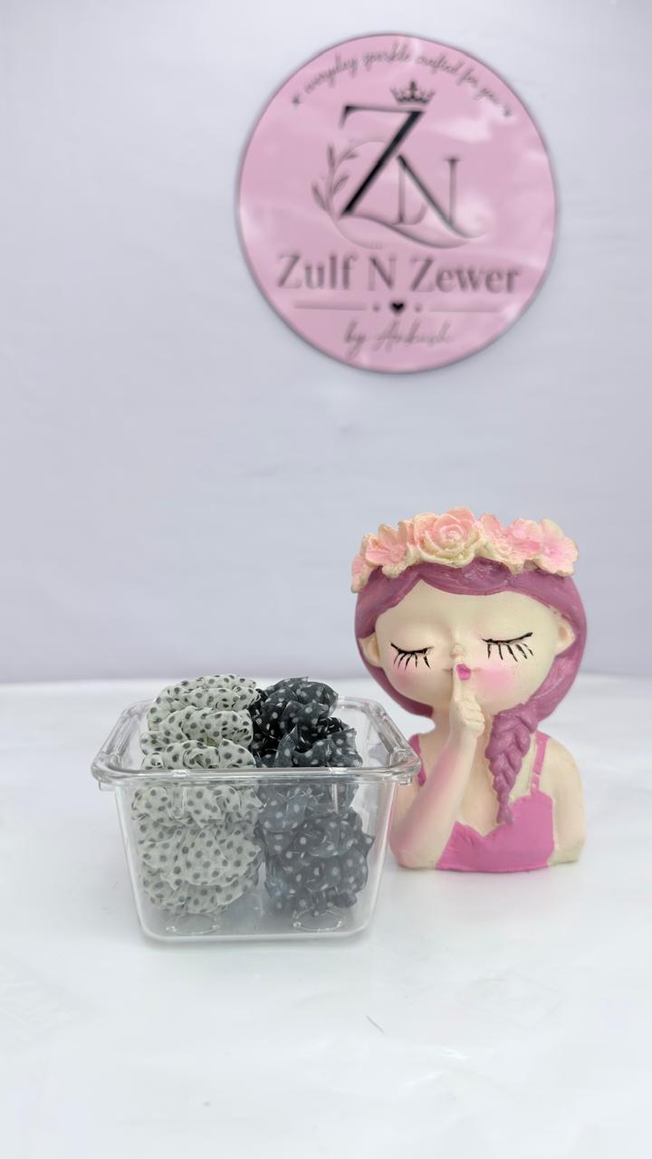 Polka Dot Organza Hair Scrunchie – Black & White