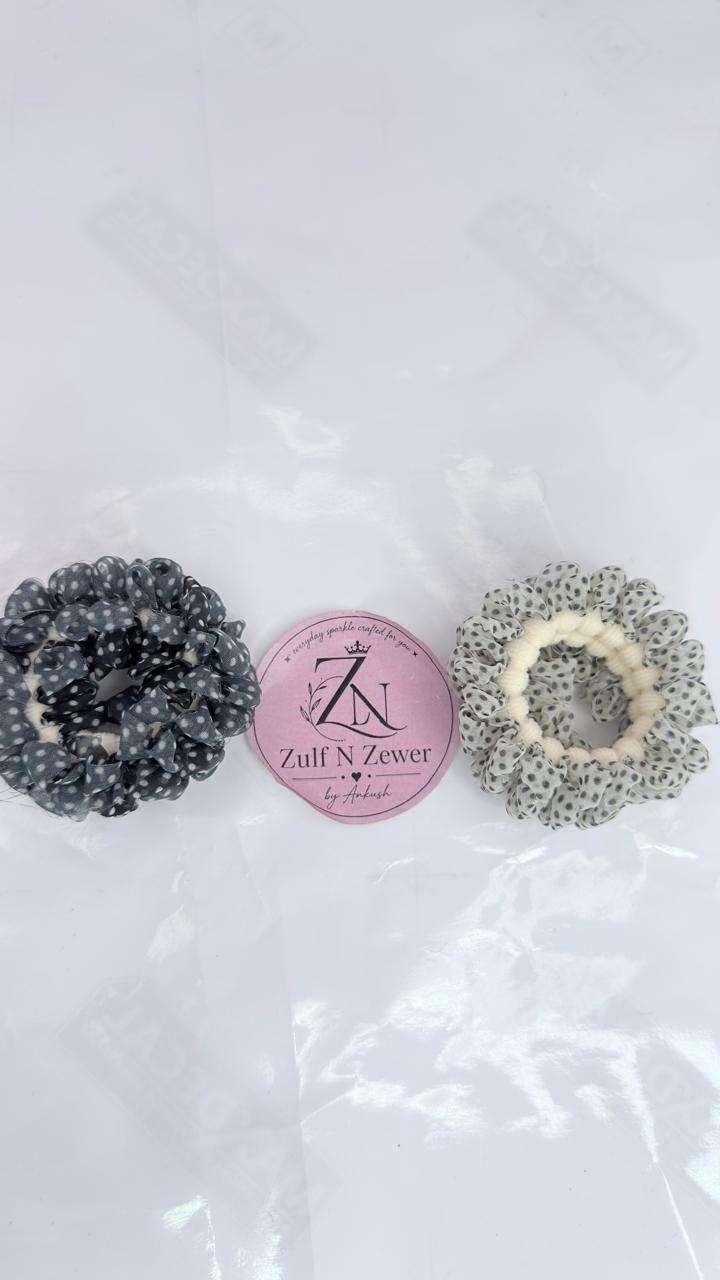 Polka Dot Organza Hair Scrunchie – Black & White