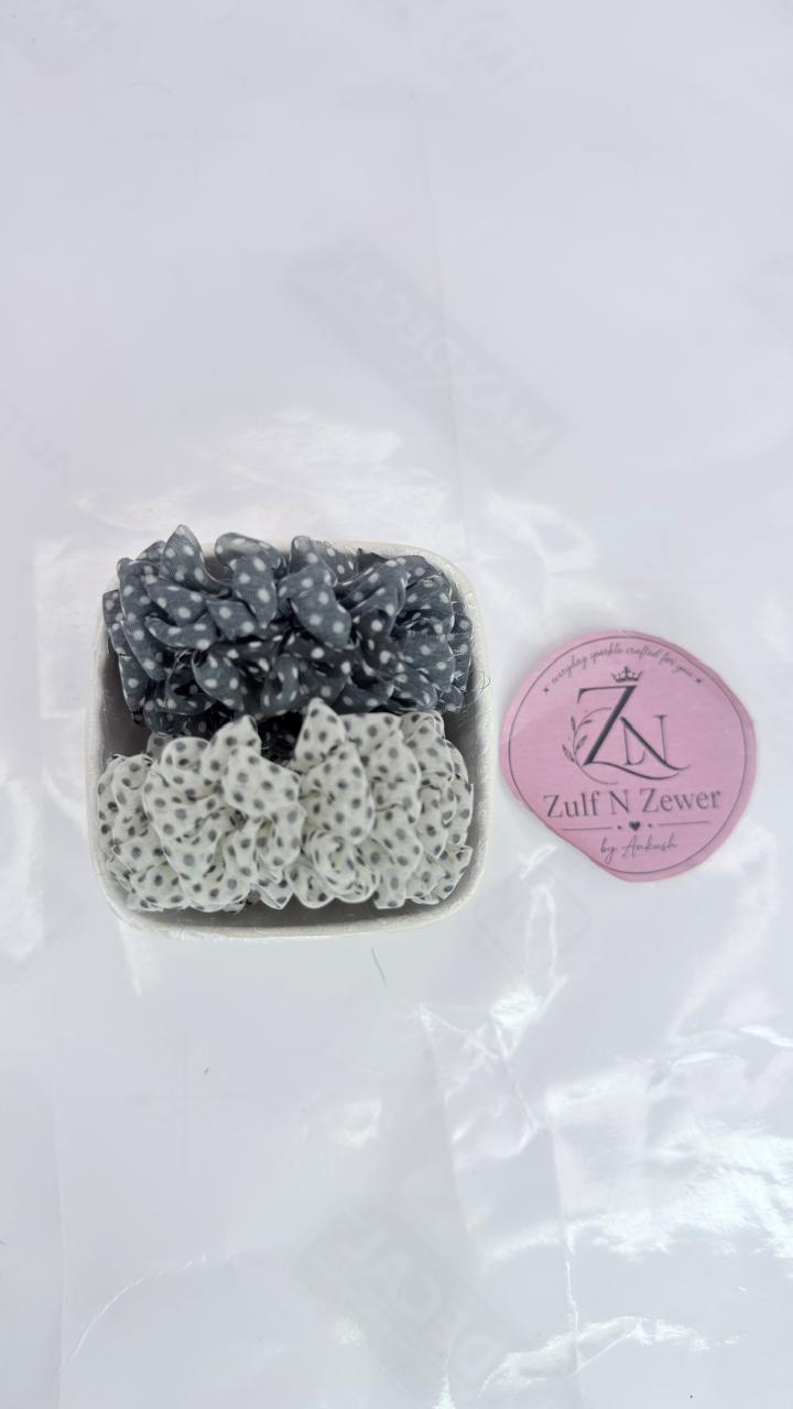 Polka Dot Organza Hair Scrunchie – Black & White