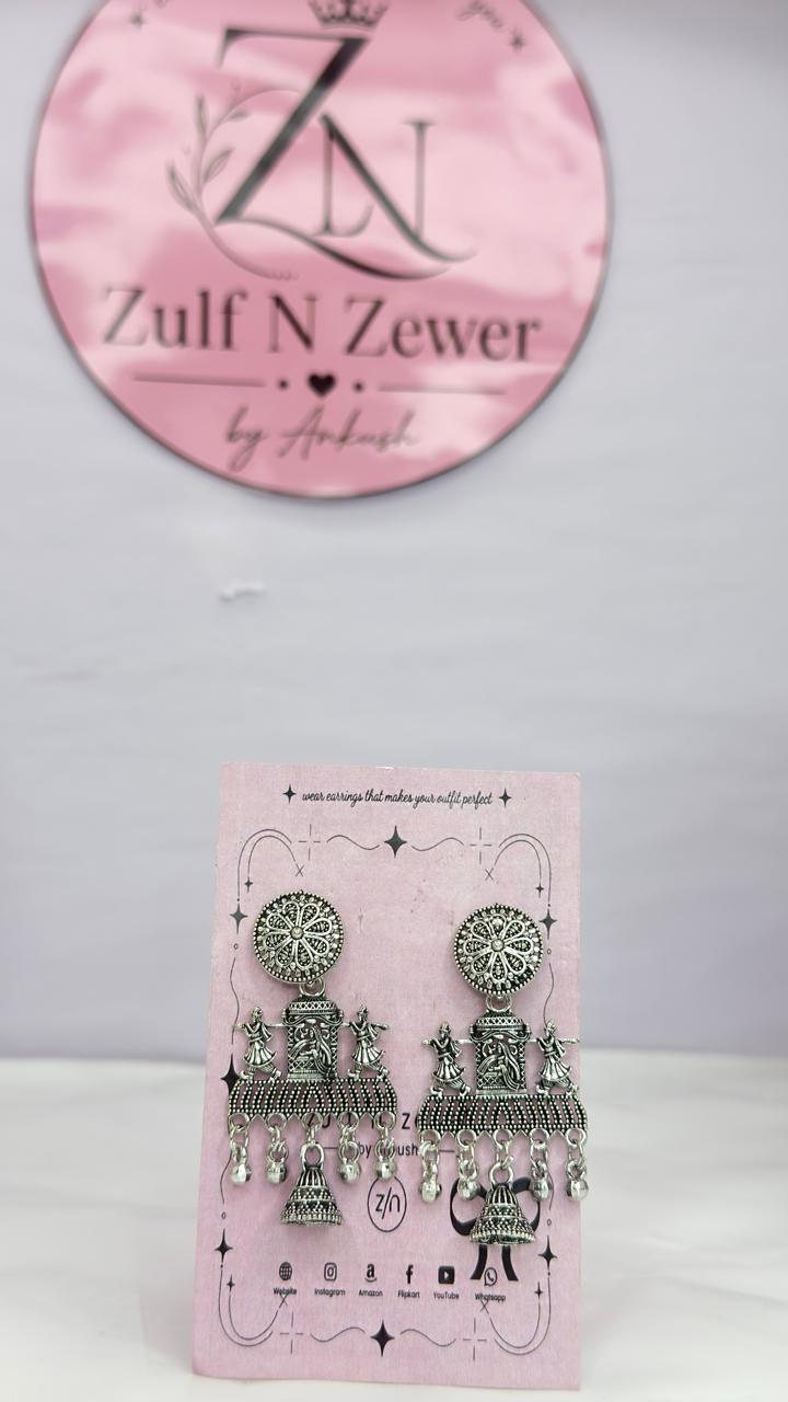 Radha Krishna Oxidised Jhumka Earrings | Traditional Temple Jewelry for Women