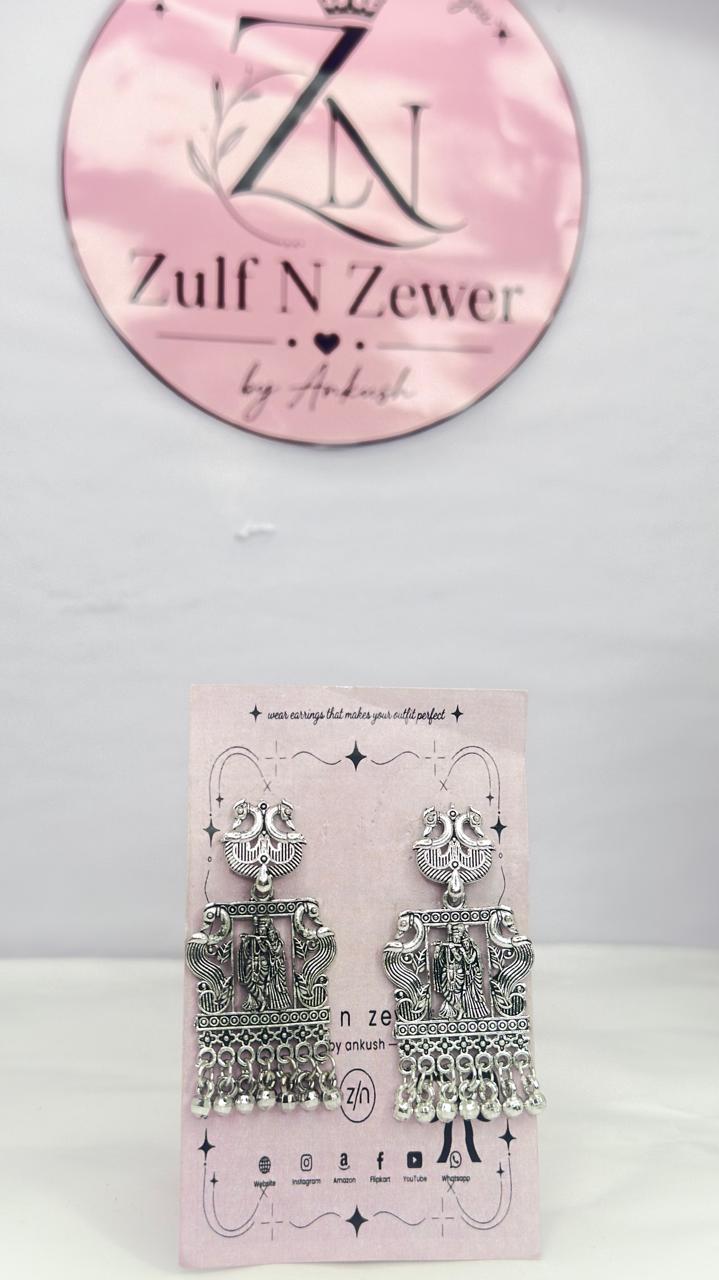 Radha Krishna Temple Oxidised Silver Stud Earrings