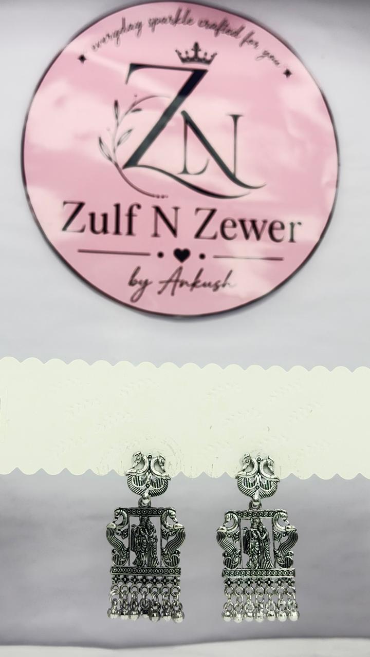 Radha Krishna Temple Oxidised Silver Stud Earrings