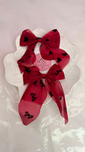 Red Organza Printed Bow Hair Clip Combo – Heart & Butterfly Design