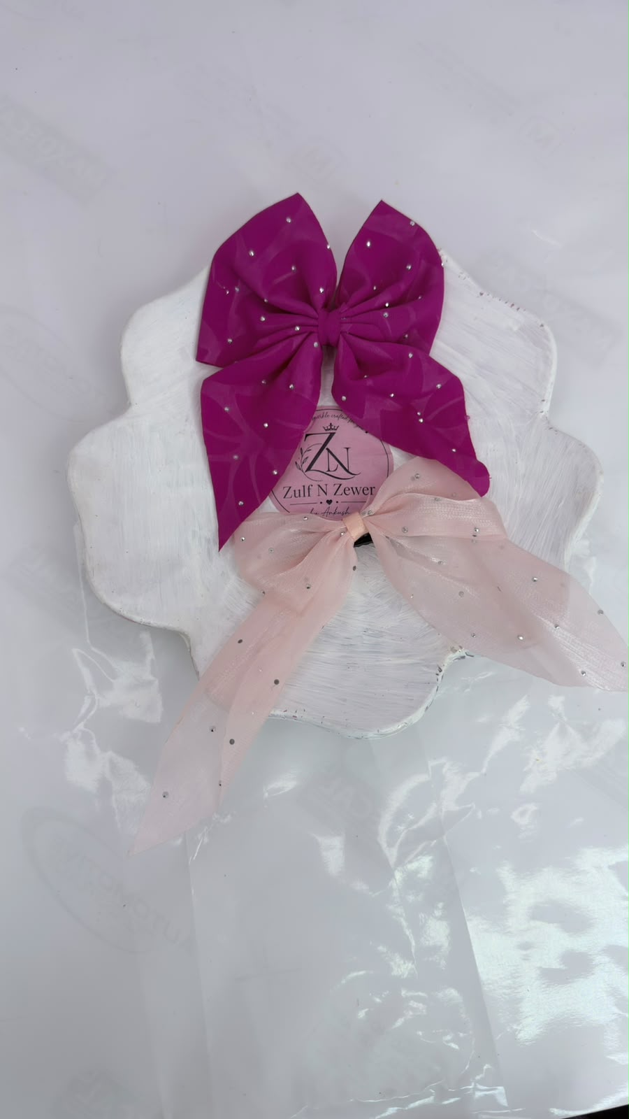 Rhinestone Organza Hair Bow Combo Set – Premium Sheer Bow Hair Clips for Women & Girls
