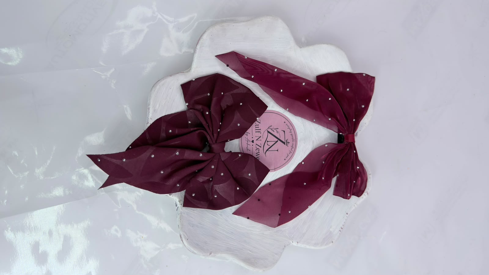 Rhinestone Organza Hair Bow Set – Matching Bow Hair Clip & Scrunchie for Women & Girls