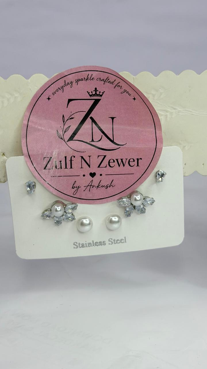 Silver-Tone Stud Earrings Collection – Cute Heart, Bow, Pearl & Crystal Designs (Pack of 1)