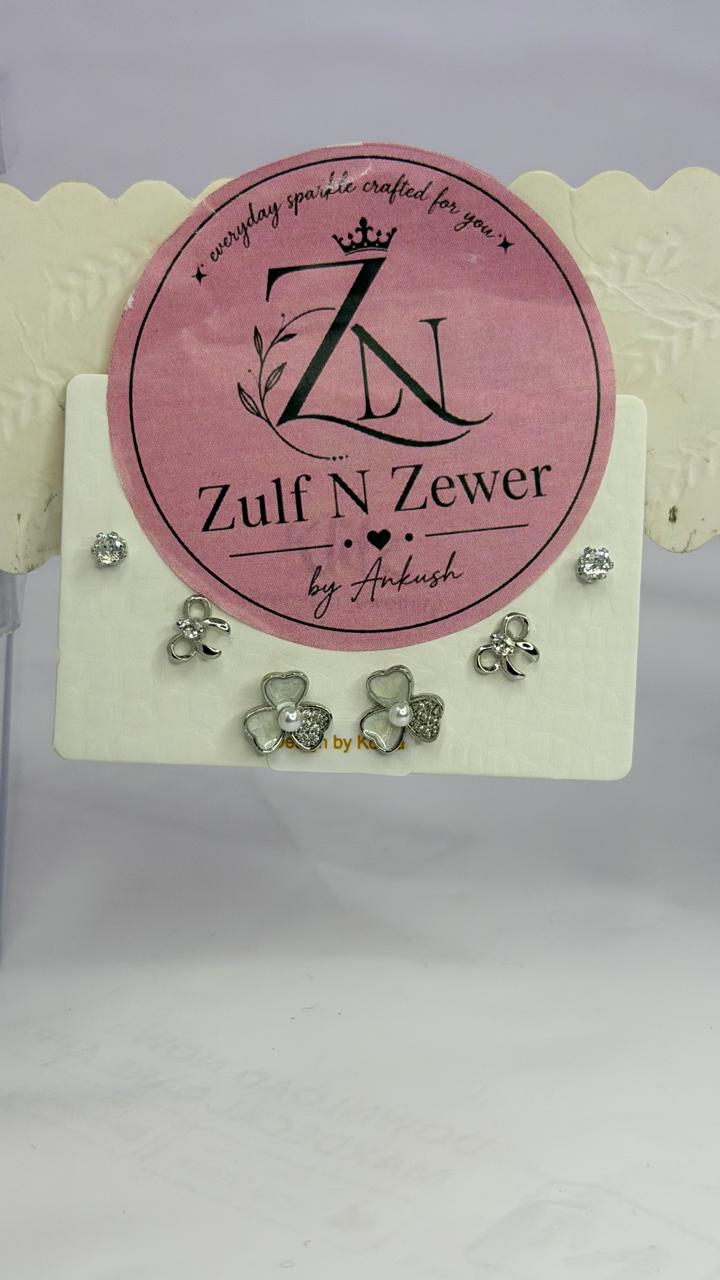 Silver-Tone Stud Earrings Collection – Cute Heart, Bow, Pearl & Crystal Designs (Pack of 1)