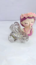 Transparent Grey Bow Hair Claw Clip with Pearl Flower & Rhinestones | Hair Accessory for Women & Girls