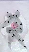 White Organza Printed Bow Hair Clip Combo – Heart & Butterfly Design