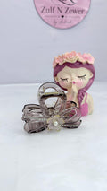 Transparent Grey Bow Hair Claw Clip with Pearl Flower & Rhinestones | Hair Accessory for Women & Girls